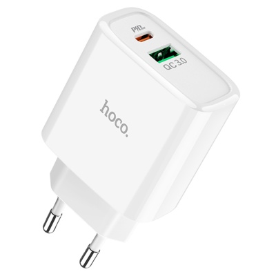 Сетевое зарядное устройство HOCO C57A Speed charger 1xUSB + 1xUSB-C, 3A, 18W, белый