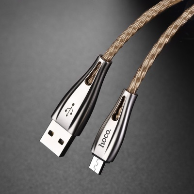 Кабель USB HOCO U56 Metal armor USB - MicroUSB, 2.4А, 1.2 м, золотой