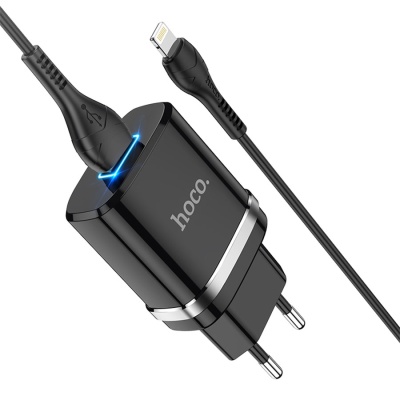 Сетевое зарядное устройство HOCO N1 Ardent 1xUSB с Кабелем USB - Lightning, 2.4A, 10.8W, черный