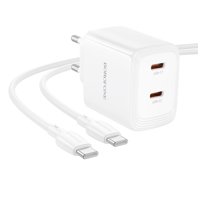 Сетевое зарядное устройство BOROFONE BN31 Cargador 2xUSB-C с Кабелем Type-C - Type-C, 45W, белый