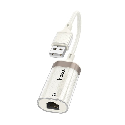 Переходник/Адаптер HOCO UA41 Crystal USB (m) - RJ45 (f), 15 см, белый