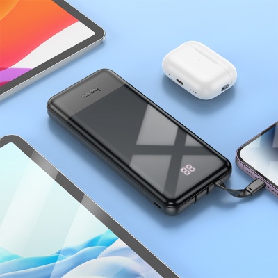 Портативный аккумулятор HOCO J114 Charger, встроенный кабель Lightning + Type-C + MircoUSB, 10000 мА⋅ч, черный