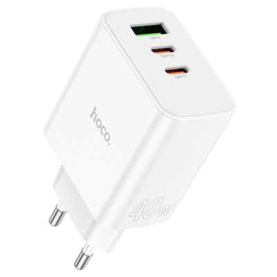 Сетевое зарядное устройство HOCO C126A Pure power 1xUSB + 2xUSB-C, 40W, белый