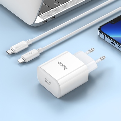 Сетевое зарядное устройство HOCO C76A Pro Majestic 1xUSB-C с Кабелем Type-C - Lightning, 30W, белый