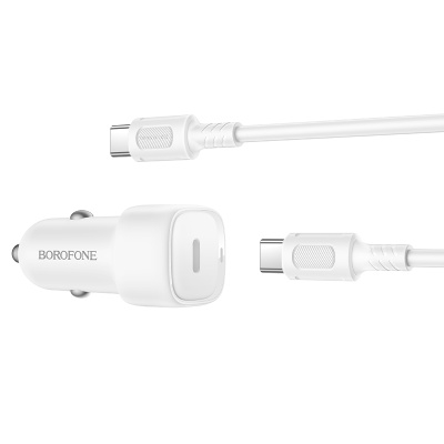 Автомобильное зарядное устройство BOROFONE BZ34A Cloud, 1xUSB-C с Кабелем Type-C - Type-C, 20W, белый