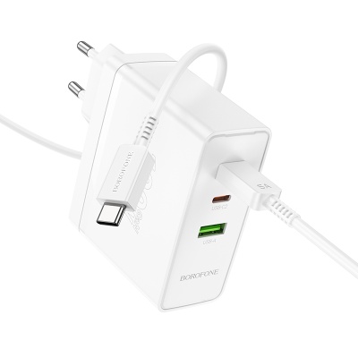 Сетевое зарядное устройство BOROFONE BN11 Imperial 1xUSB + 2xUSB-C с Кабелем Type-C - Type-C, 100W, белый