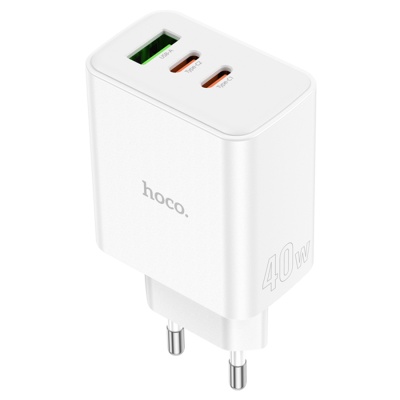 Сетевое зарядное устройство HOCO C126A Pure power 1xUSB + 2xUSB-C, 40W, белый