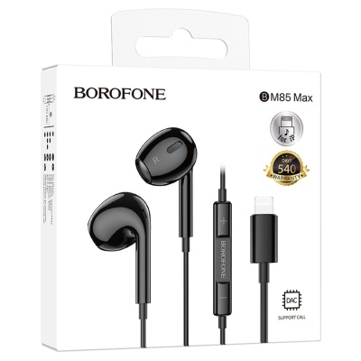 Проводные наушники BOROFONE BM85 Max Native, Lightning, 1.2 м, черный