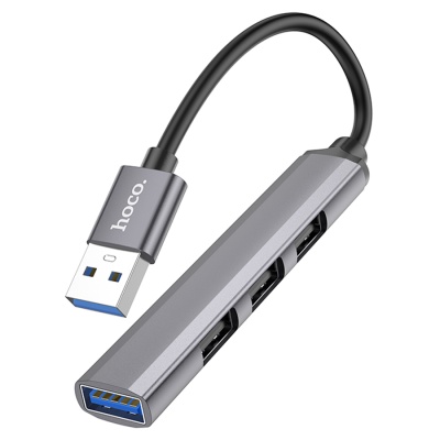 USB HUB разветвитель HOCO HB26 4 в 1 USB3.0 (m) - USB3.0 (f) + 3xUSB2.0 (f), серый металлик