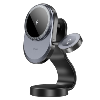 Автомобильный держатель HOCO HW28 Excelso, магнитный с беспроводной зарядкой, 15W, на приборную панель, черный+серый