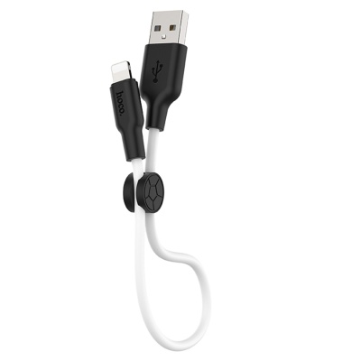 Кабель USB HOCO X21 Plus Silicone USB - Lightning, 2.4А, 25 см, белый+черный