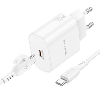 Сетевое зарядное устройство BOROFONE BA82A Platinum 1xUSB-C с Кабелем Type-C - Type-C, 25W, белый