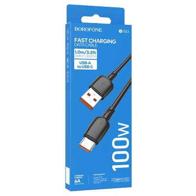 Кабель USB BOROFONE BX93 Super power USB - Type-C, 6A, 100W, 1 м, черный