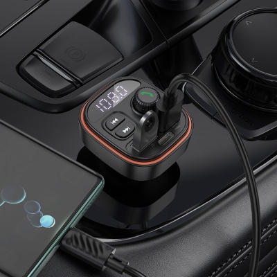 Автомобильное зарядное устройство с FM-Трансмиттер BOROFONE BC59 Heroic, 2xUSB + 1xUSB-C, 3A, черный