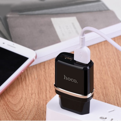Сетевое зарядное устройство HOCO C12 Smart 2xUSB, 2.4A, черный