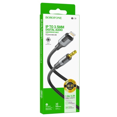 Аудиокабель BOROFONE BL19 Creator AUX Jack 3,5 (m) - Lightning (m), 1 м, черный
