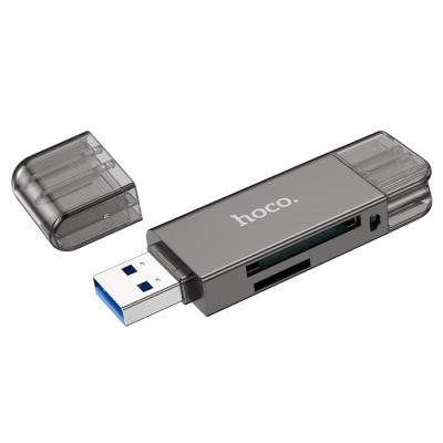 Переходник/Адаптер HOCO HB39 2 в 1 USB (m) / Type-C (m) - TF/SD, черный