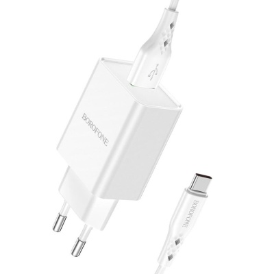 Сетевое зарядное устройство BOROFONE BN5 Jingrui single 1xUSB с Кабелем Type-C, 3.0A, 18W, белый