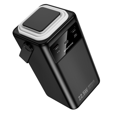 Портативный аккумулятор BOROFONE BJ65B High, встроенный кабель Lightning + Type-C + MircoUSB, 22.5W, 80000 мА⋅ч, черный