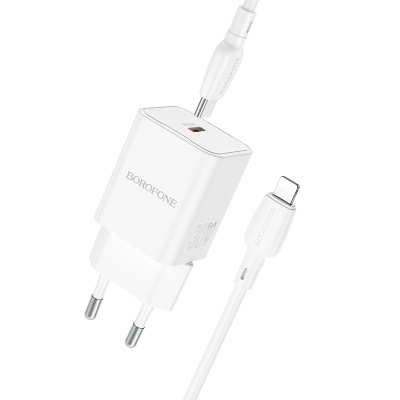 Сетевое зарядное устройство BOROFONE BN13 Safety 1xUSB-C с Кабелем Type-C - Lightning, 30W, белый