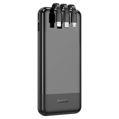 Портативный аккумулятор HOCO J114 Charger, встроенный кабель Lightning + Type-C + MircoUSB, 10000 мА⋅ч, черный