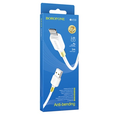 Кабель USB BOROFONE BX59 Defender USB - Lightning, 2.4А, 1 м, белый