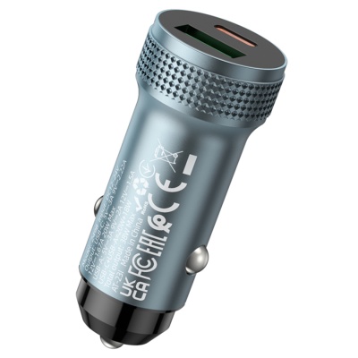 Автомобильное зарядное устройство HOCO Z49B Level, 1xUSB + 1xUSB-C, 38W, серый металлик