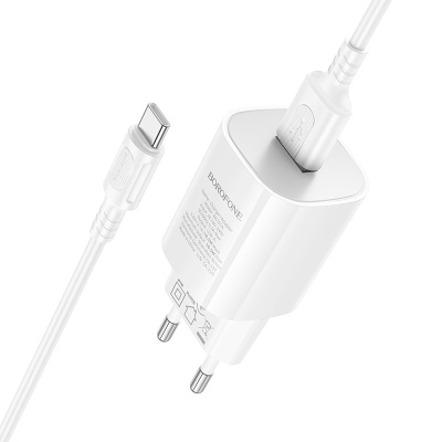 Сетевое зарядное устройство BOROFONE BA101A Pudding 1xUSB с Кабелем USB - Type-C, 2.1A, белый