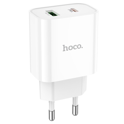 Сетевое зарядное устройство HOCO C80A Plus 1xUSB + 1xUSB-C, 3.0A, 20W, белый