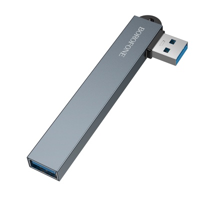 Переходник/Адаптер BOROFONE FH1 4 в 1 USB (m) - 1xUSB3.0 (f) + 3xUSB2.0 (f), серый металлик