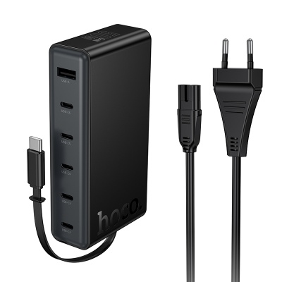 Сетевое зарядное устройство HOCO C151A Modern 1xUSB + 6xUSB-C с Кабелем Type-C, 3A, 70W, черный