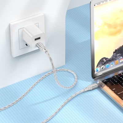 Кабель USB-C HOCO X98 Crystal ice Type-C - Type-C, 3A, 60W, 1 м, серебристый