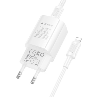 Сетевое зарядное устройство BOROFONE BA103A Pudding 1xUSB-C с Кабелем Type-C - Lightning, 20W, белый
