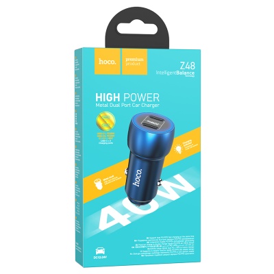 Автомобильное зарядное устройство HOCO Z48 Tough, 2xUSB-C, 40W, синий