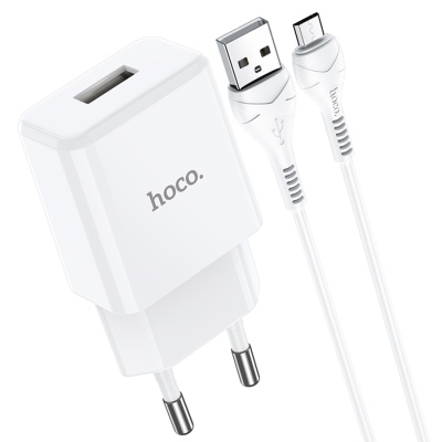 Сетевое зарядное устройство HOCO N9 Especial 1xUSB с Кабелем USB - Micro, 2.1A, 10W, белый