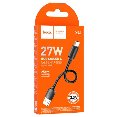 Кабель USB HOCO X96 Hyper USB - Type-C, 3A, 27W, 25 см, черный