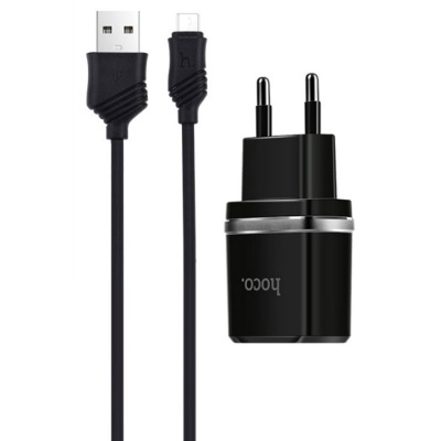 Сетевое зарядное устройство HOCO C11 Smart 1xUSB с Кабелем USB - Micro, 1A, 5W, черный