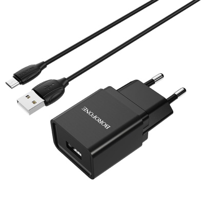 Сетевое зарядное устройство BOROFONE BA19A Nimble 1xUSB с Кабелем USB - Micro, 1A, 10W, черный