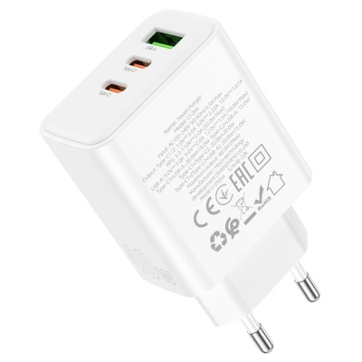 Сетевое зарядное устройство HOCO C126A Pure power 1xUSB + 2xUSB-C, 40W, белый