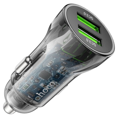 Автомобильное зарядное устройство HOCO Z47 Transparent Discovery, 2xUSB с Кабелем USB - Type-C, 3A, 20W, темно-прозрачный