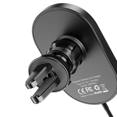 Автомобильный держатель HOCO CA90 Powerful magnetic, магнитный с беспроводной зарядкой, 15W, на воздуховод, черный