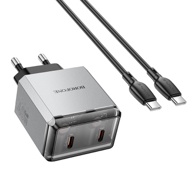 Сетевое зарядное устройство BOROFONE BN21 Lena 2xUSB-C с Кабелем Type-C - Type-C, 40W, серый металлик