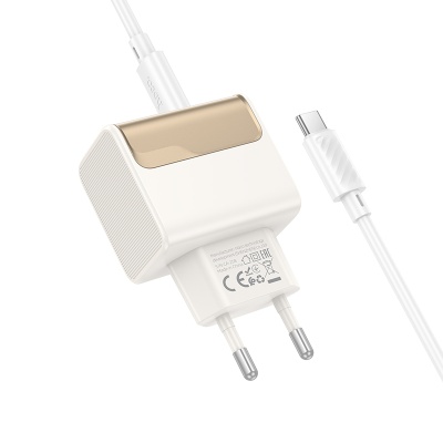Сетевое зарядное устройство HOCO CS71A Star 1xUSB + 1xUSB-C с Кабелем Type-C - Type-C, 3A, 20W, белый