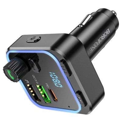 Автомобильное зарядное устройство с FM-Трансмиттер BOROFONE BC53 Highway, 2xUSB + 1xUSB-C, 20W, черный