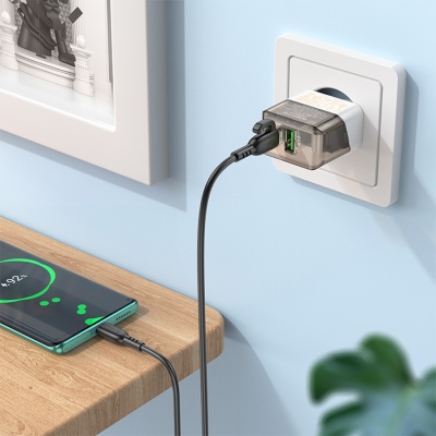 Сетевое зарядное устройство BOROFONE BA80A Scenery 1xUSB + 1xUSB-C с Кабелем Type-C - Type-C, 20W, черный