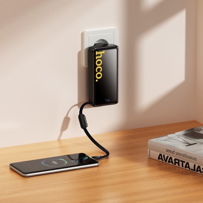 Портативный аккумулятор HOCO Q45 Worrier, встроенный кабель Type-C, 22.5W, 10000 мА⋅ч, белый