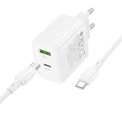 Сетевое зарядное устройство BOROFONE BN30 Cargador 1xUSB + 1xUSB-C с Кабелем Type-C - Type-C, 45W, белый