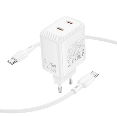 Сетевое зарядное устройство BOROFONE BN31 Cargador 2xUSB-C с Кабелем Type-C - Type-C, 45W, белый