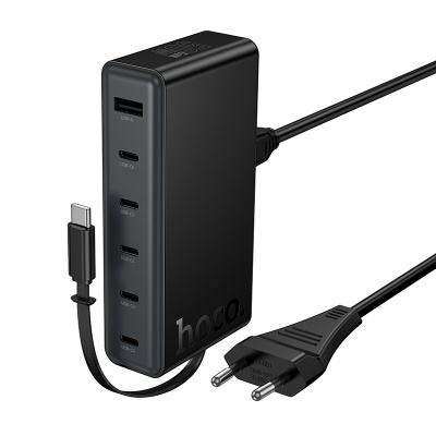 Сетевое зарядное устройство HOCO C151A Modern 1xUSB + 6xUSB-C с Кабелем Type-C, 3A, 70W, черный