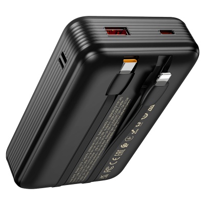 Портативный аккумулятор HOCO Q37A Graceful, встроенный кабель Lightning + Type-C, 20W, 20000 мА⋅ч, черный